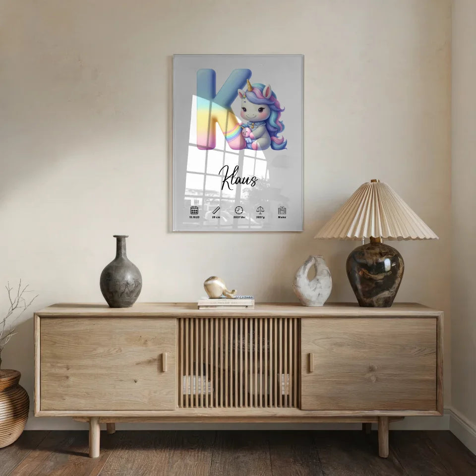 Acrylglas Bild Buchstabe K personalisiert Geschenk zur Geburt Initial