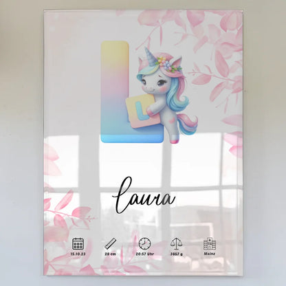 Personalisiertes Acrylglas Bild Buchstabe L Rosa Floral für Geburt A-Z