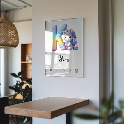 Acrylglas Bild Buchstabe K personalisiert Geschenk zur Geburt Initial