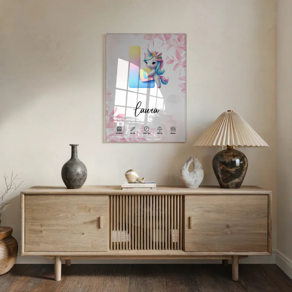 Personalisiertes Acrylglas Bild Buchstabe L Rosa Floral für Geburt A-Z