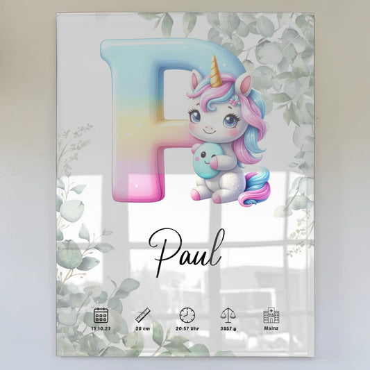 Personalisiertes Acrylglas Bild mit Anfangsbuchstaben P und Eukalyptus