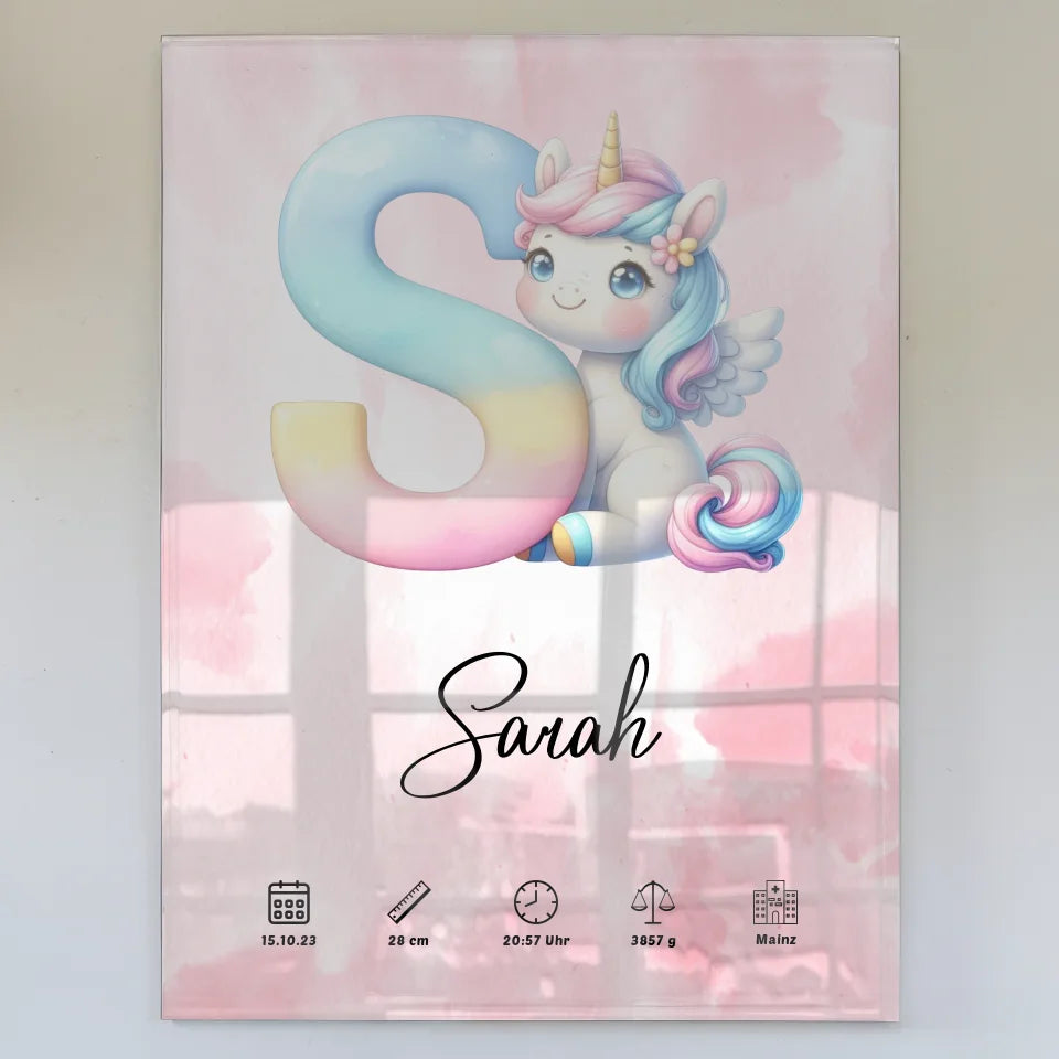 Acrylglas Bild Buchstabe S Rosa Aquarell personalisiert Geburt