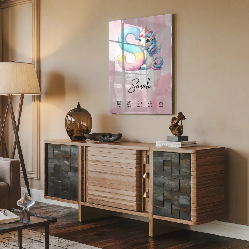 Acrylglas Bild Buchstabe S Rosa Aquarell personalisiert Geburt