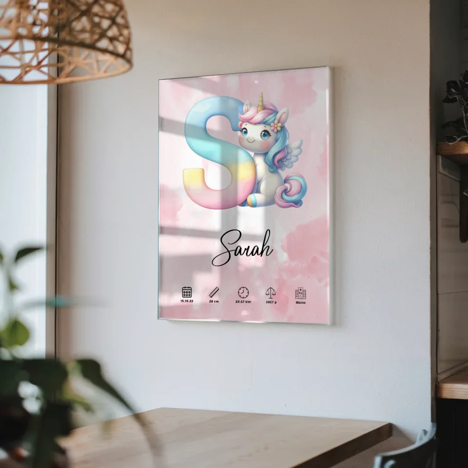 Acrylglas Bild Buchstabe S Rosa Aquarell personalisiert Geburt