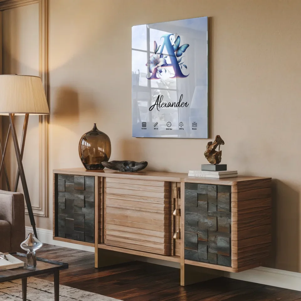 Acrylglas Bild Buchstaben A Wasserfarben Stil Hellblau Personalisiert