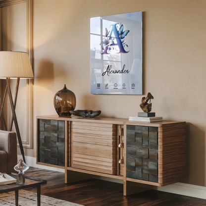 Acrylglas Bild Buchstaben A Wasserfarben Stil Hellblau Personalisiert