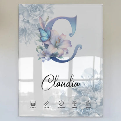 Acrylglas Bild Anfangsbuchstaben Buchstabe C Blüten Blau Geburt