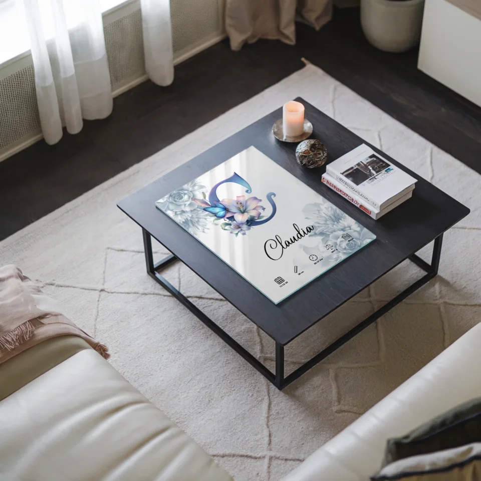 Acrylglas Bild Anfangsbuchstaben Buchstabe C Blüten Blau Geburt