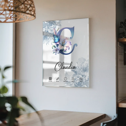 Acrylglas Bild Anfangsbuchstaben Buchstabe C Blüten Blau Geburt