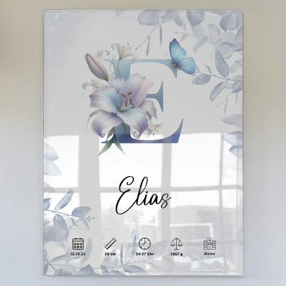 Acrylglas Bild Anfangsbuchstaben Buchstabe E Eucalyptus Blau personalisiert