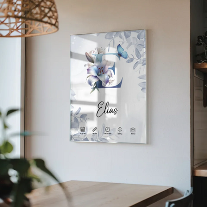 Acrylglas Bild Anfangsbuchstaben Buchstabe E Eucalyptus Blau personalisiert