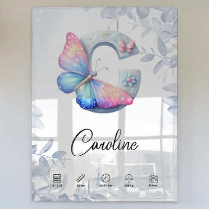 Personalisierbares Acrylglas Bild Buchstabe C Eucalyptus Blau Geburt