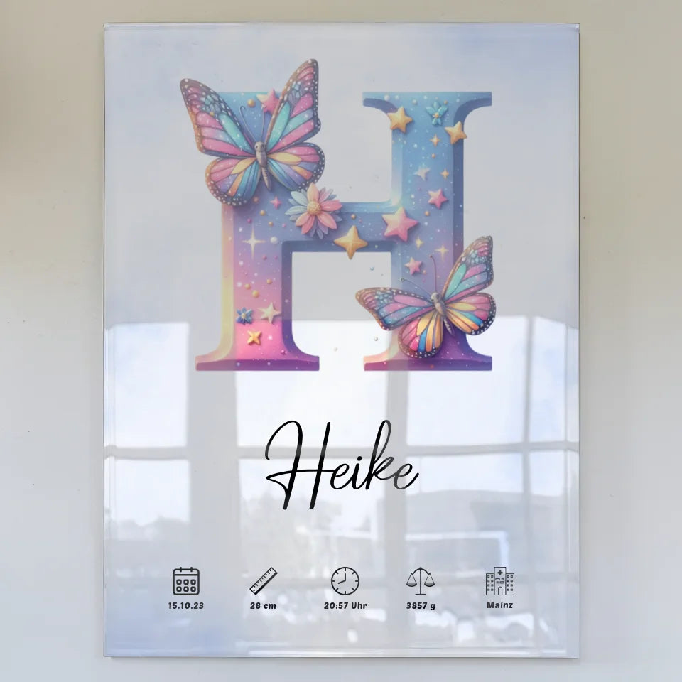 Acrylglas Bild Buchstabe H Anfangsbuchstaben Wasserfarben Stil Hellblau