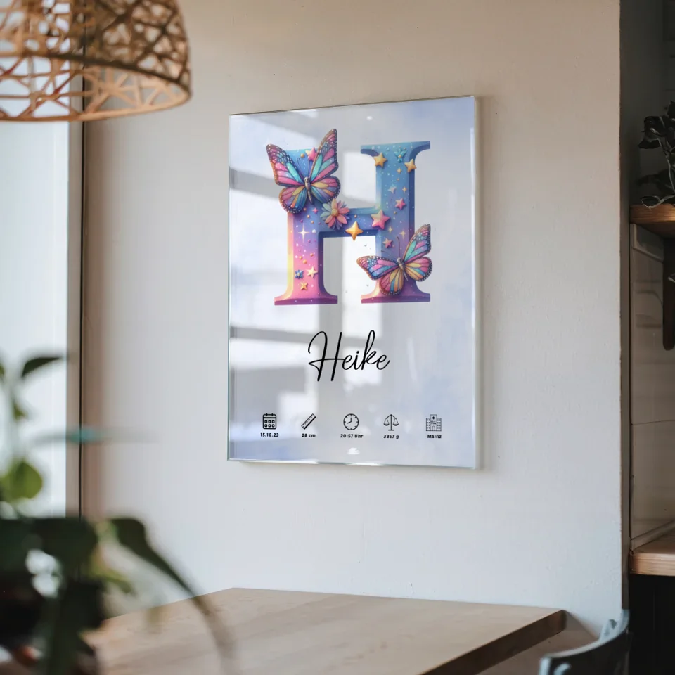 Acrylglas Bild Buchstabe H Anfangsbuchstaben Wasserfarben Stil Hellblau