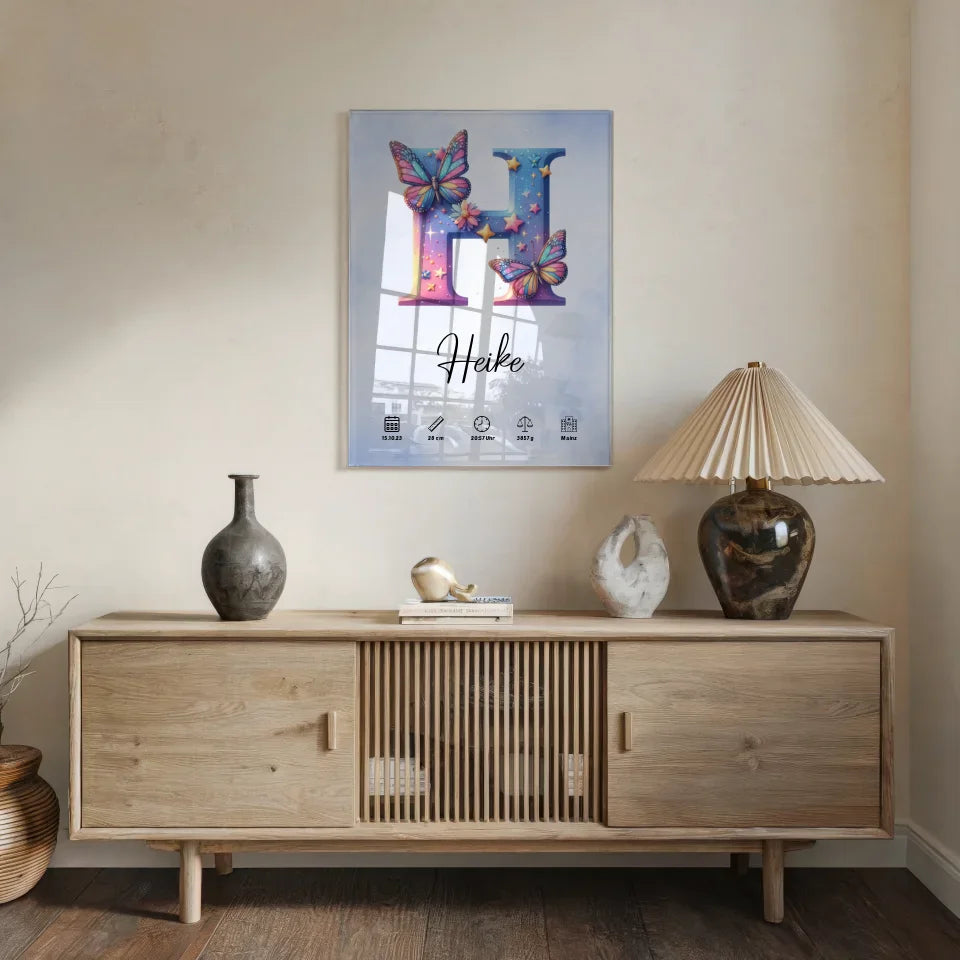 Acrylglas Bild Buchstabe H Anfangsbuchstaben Wasserfarben Stil Hellblau