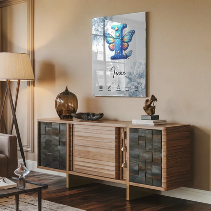 Personalisiertes Acrylglas Bild Anfangsbuchstaben I Blüten Blau Geburt