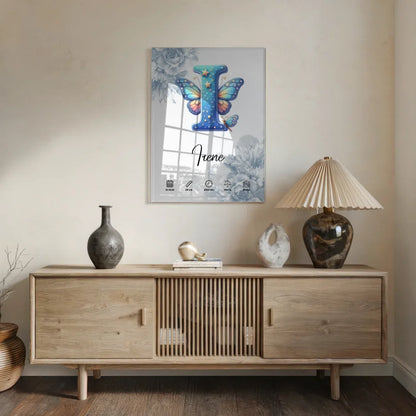 Personalisiertes Acrylglas Bild Anfangsbuchstaben I Blüten Blau Geburt