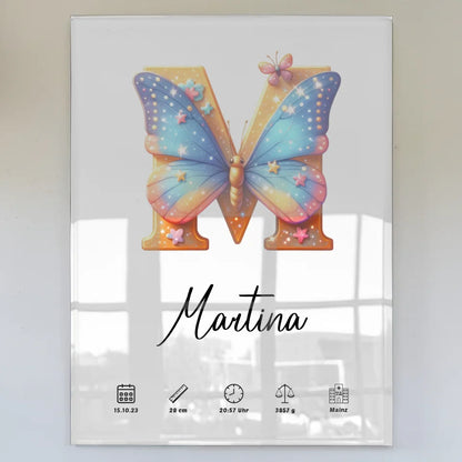 Personalisiertes Acrylglas Bild Buchstaben M für Geburt A-Z