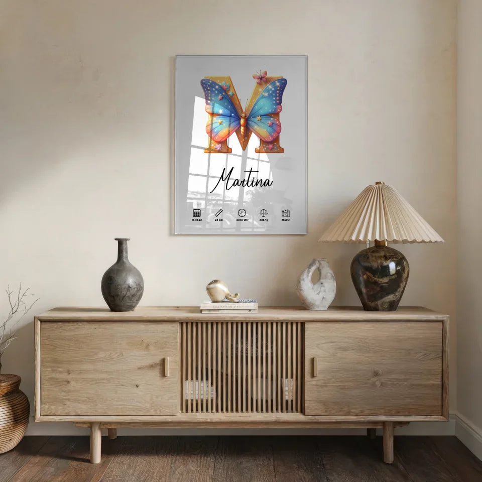 Personalisiertes Acrylglas Bild Buchstaben M für Geburt A-Z