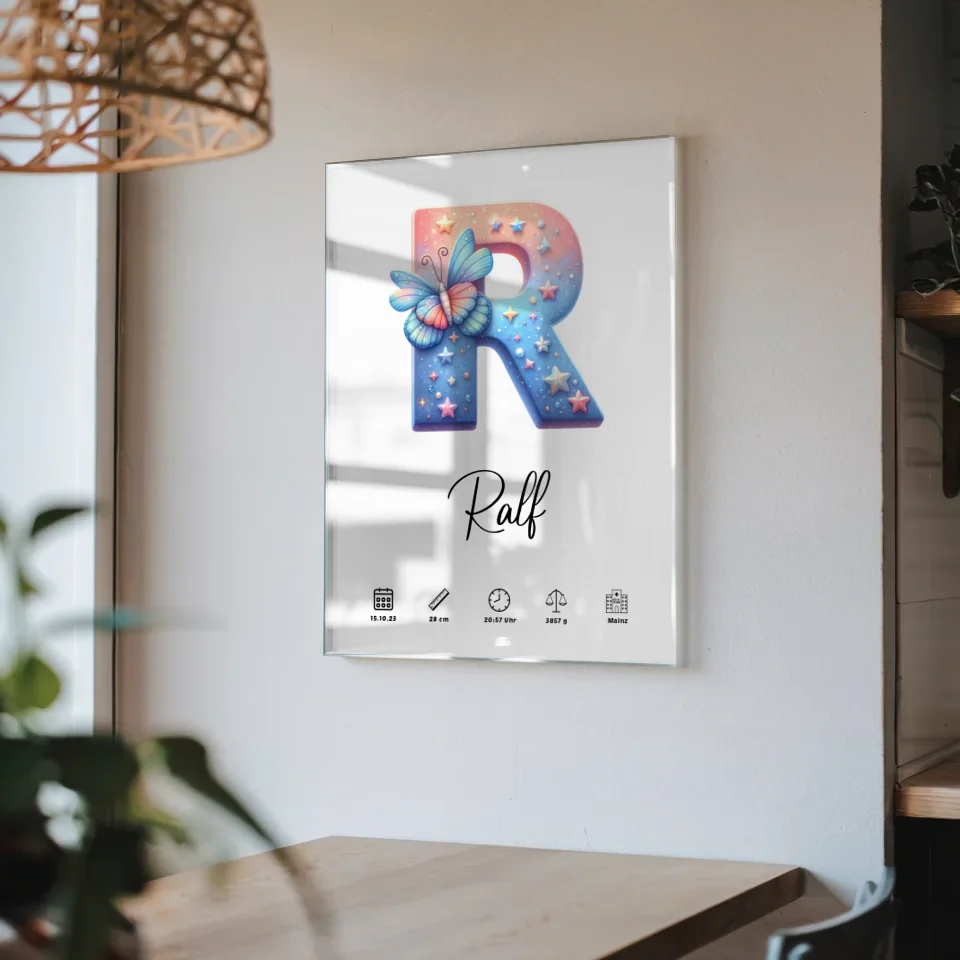 Acrylglas Bild mit Anfangsbuchstaben Buchstabe R personalisiert