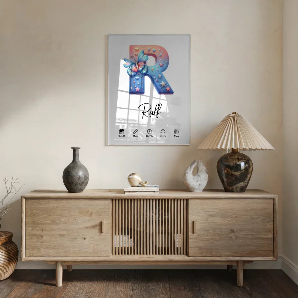 Acrylglas Bild mit Anfangsbuchstaben Buchstabe R personalisiert