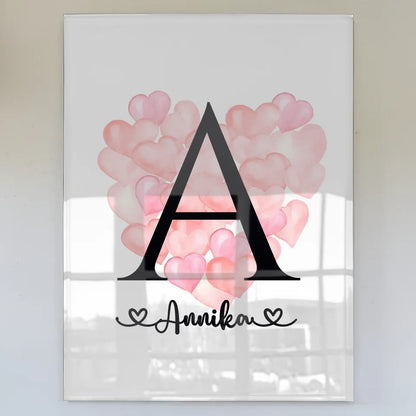Acrylglas Bild Buchstabe A mit Ballonherzen für jeden Anlass
