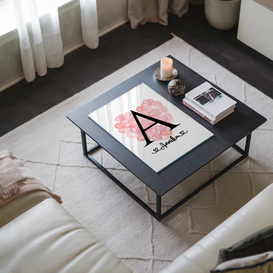 Acrylglas Bild Buchstabe A mit Ballonherzen für jeden Anlass