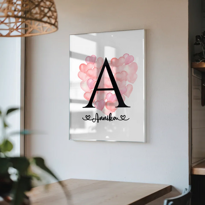 Acrylglas Bild Buchstabe A mit Ballonherzen für jeden Anlass