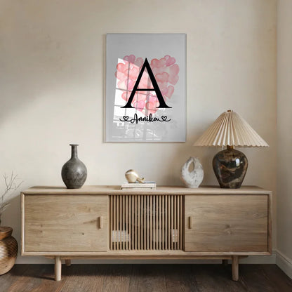 Acrylglas Bild Buchstabe A mit Ballonherzen für jeden Anlass