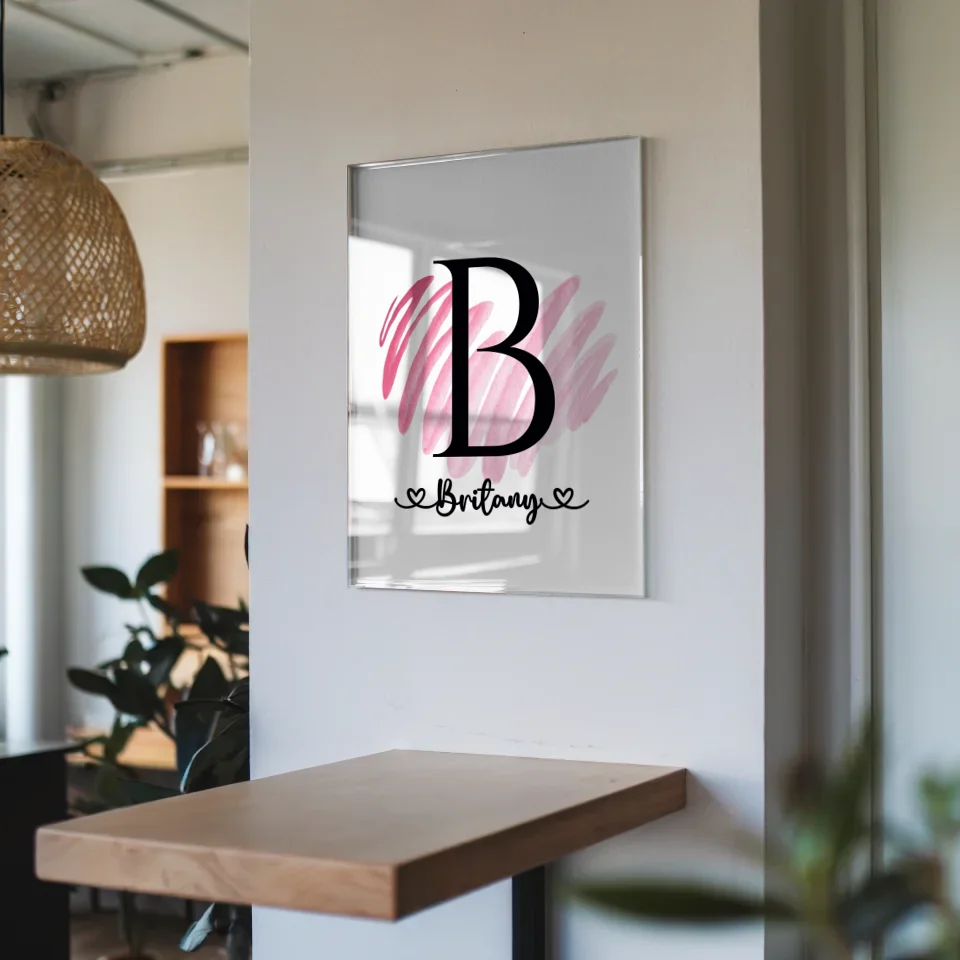 Personalisiertes Buchstaben Acrylglas Bild mit Herz und Buchstabe B