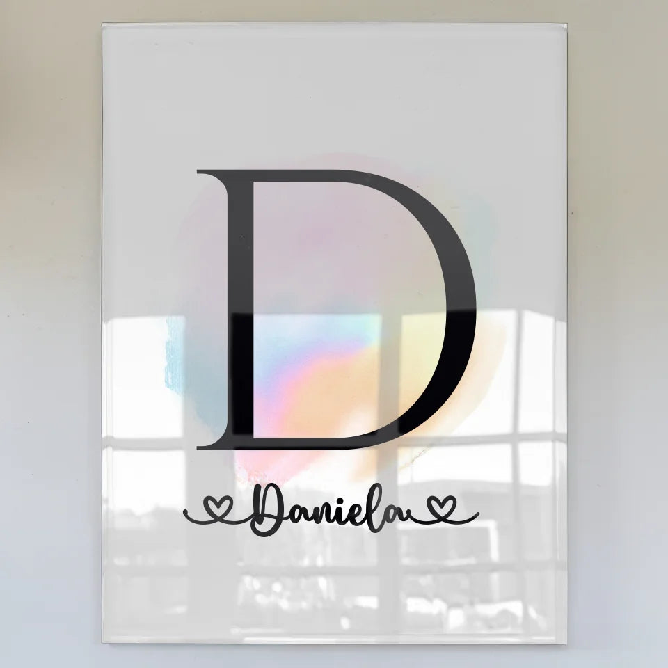 Acrylglas Bild Buchstabe D mit Farbtupfer und Anfangsbuchstaben