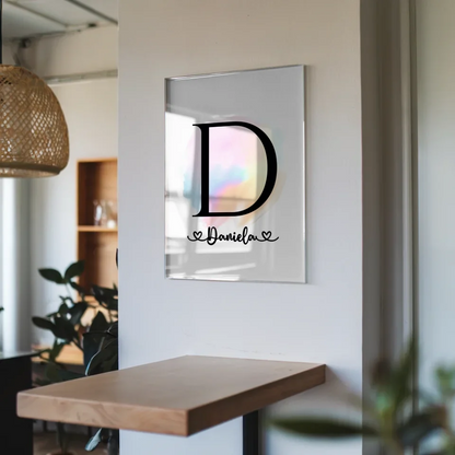 Acrylglas Bild Buchstabe D mit Farbtupfer und Anfangsbuchstaben