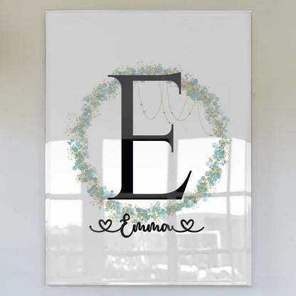 Personalisiertes Acrylglas Bild Anfangsbuchstaben E mit Blätter Kranz A-Z