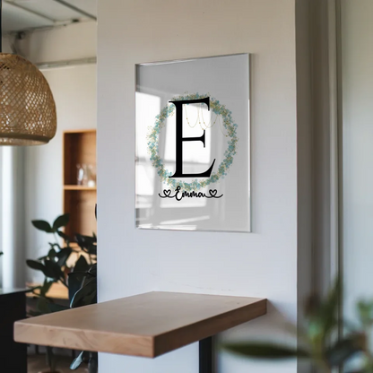 Personalisiertes Acrylglas Bild Anfangsbuchstaben E mit Blätter Kranz A-Z