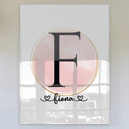 Personalisiertes Buchstaben Acrylglas Bild Buchstabe F Wasserfarbe Rose