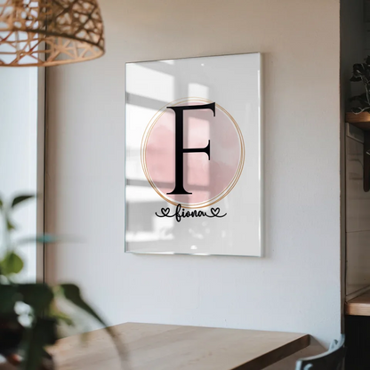 Personalisiertes Buchstaben Acrylglas Bild Buchstabe F Wasserfarbe Rose
