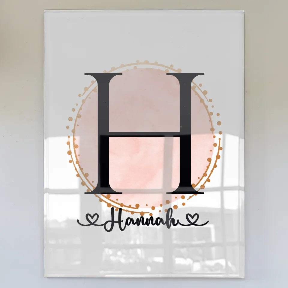 Personalisiertes Acrylglas Bild Buchstaben H Wasserfarbe Kreis Rosa