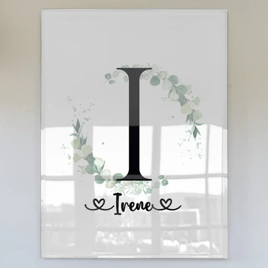 Acrylglas Bild Buchstaben I Eucalyptus Kranz personalisiert