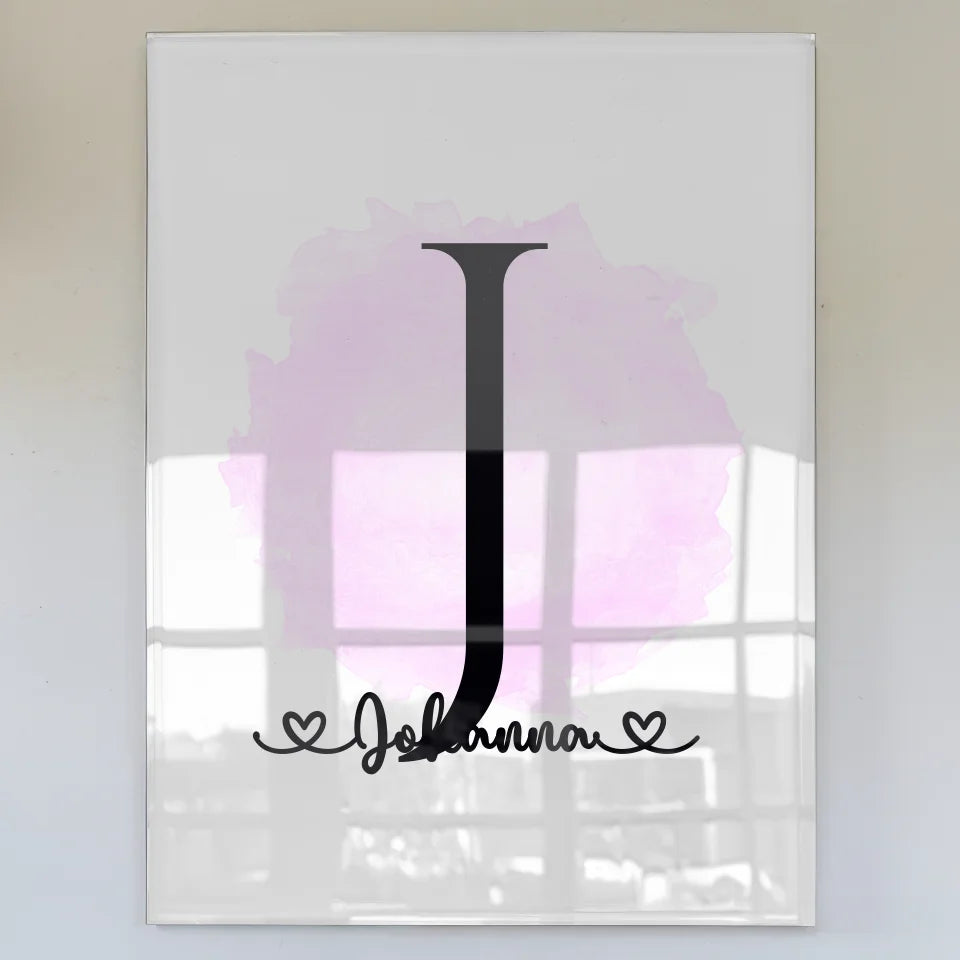 Personalisiertes Acrylglas Bild Anfangsbuchstaben J Pinsel Klecks Rosa