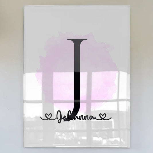 Personalisiertes Acrylglas Bild Anfangsbuchstaben J Pinsel Klecks Rosa