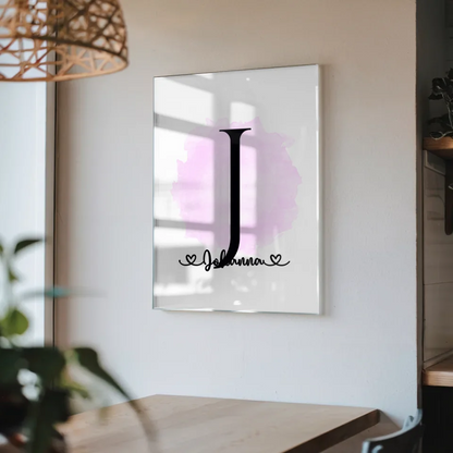 Personalisiertes Acrylglas Bild Anfangsbuchstaben J Pinsel Klecks Rosa