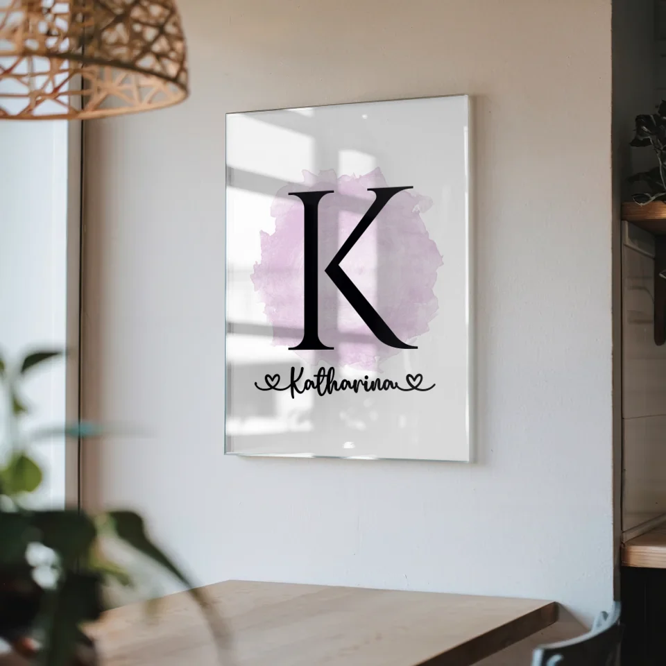 Acrylglas Bild Buchstabe K Pinsel Klecks Pink personalisiert A-Z