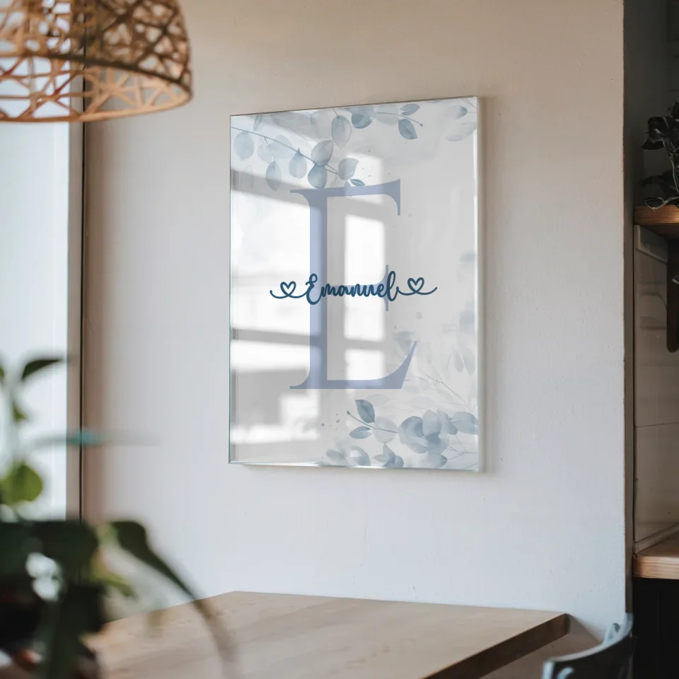 Personalisiertes Acrylglas Bild Anfangsbuchstaben E Blau Jungen