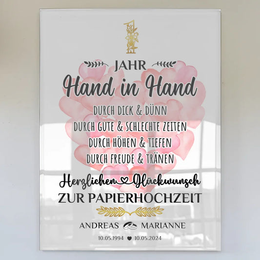 Acrylglas Bild Geschenk 1 Hochzeitstag zur Papierhochzeit Mit Namen