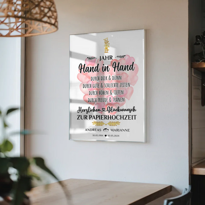 Acrylglas Bild Geschenk 1 Hochzeitstag zur Papierhochzeit Mit Namen