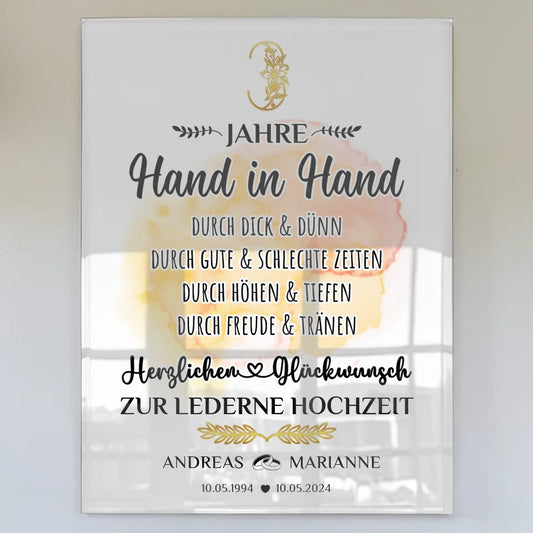 Acrylglas Bild Geschenk 3 Hochzeitstag zur Lederne Hochzeit mit Namen