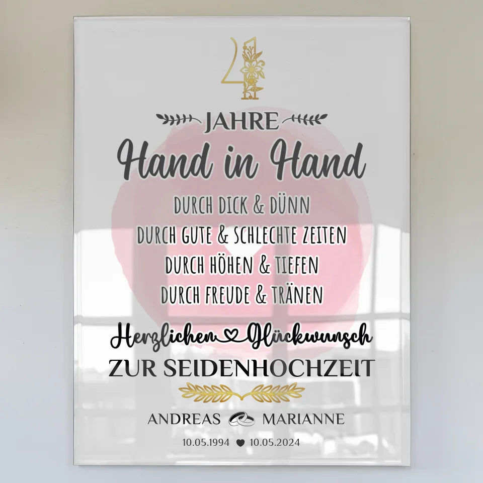 Acrylglas Bild zur Seidenhochzeit 4 Hochzeitstag mit Namen