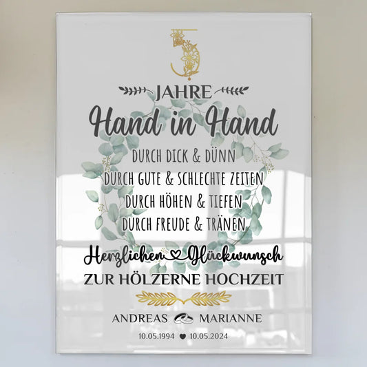 Acrylglas Bild Geschenk 5 Hochzeitstag zur Hölzernen Hochzeit