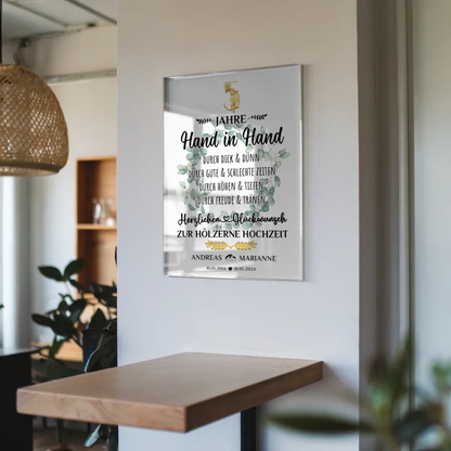 Acrylglas Bild Geschenk 5 Hochzeitstag zur Hölzernen Hochzeit