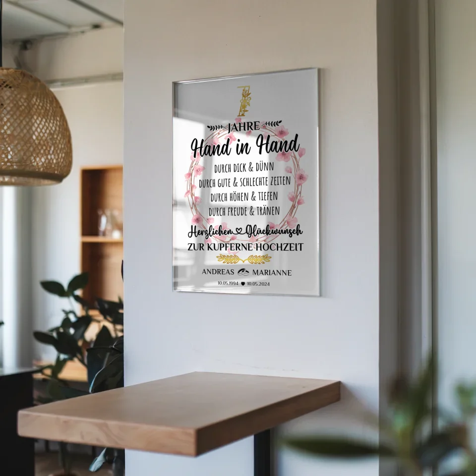 Acrylglas Bild zur Kupfernen Hochzeit Geschenk 7 Hochzeitstag Mit Namen